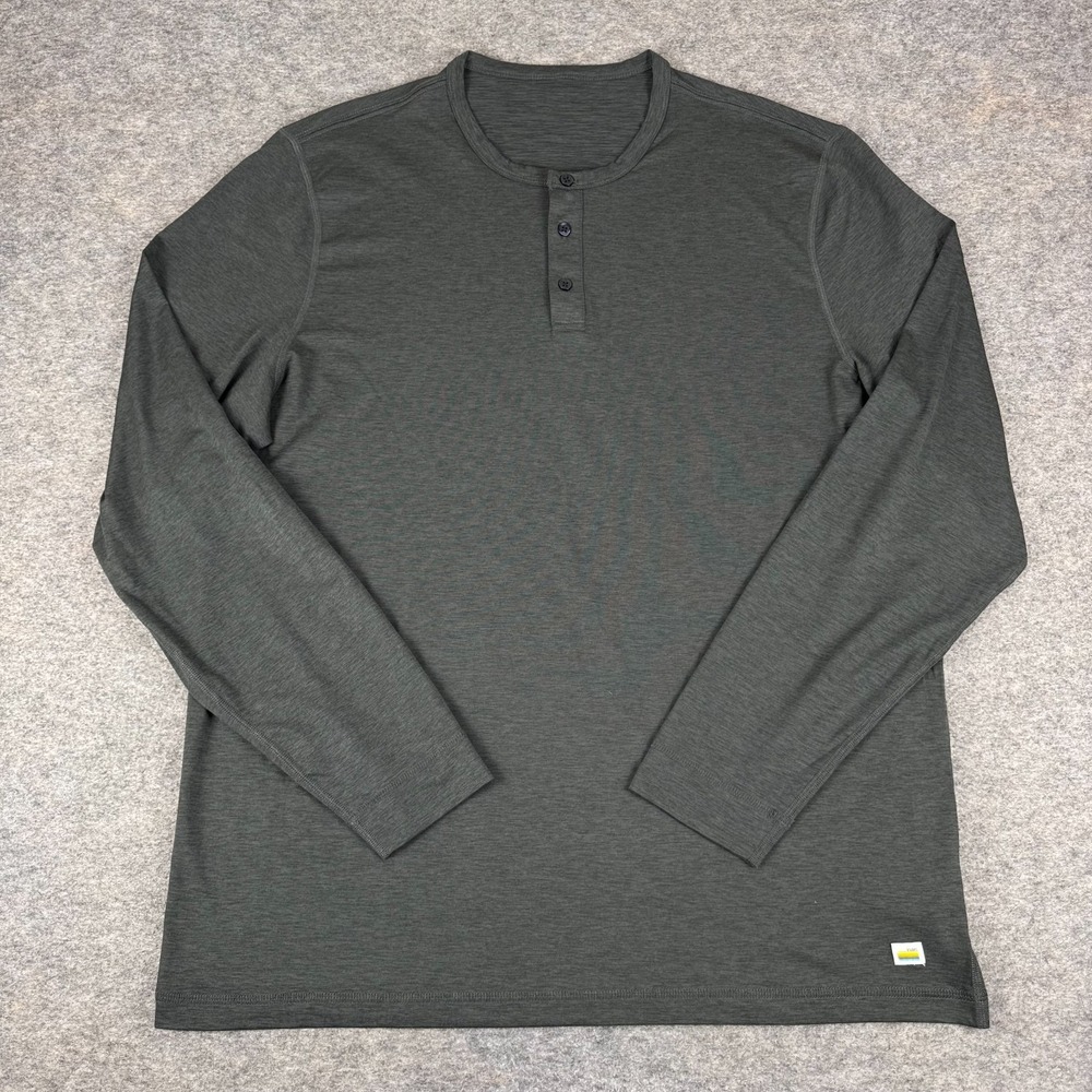 Vuori Ease Performance Henley Shirt Long Sleeve V194 Gray Mens 2XL XXL